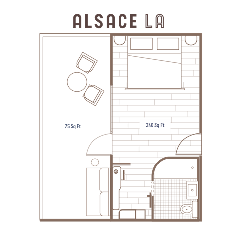 Deluxe King Terrace Floor Plan at Alsace Living, Los Angeles